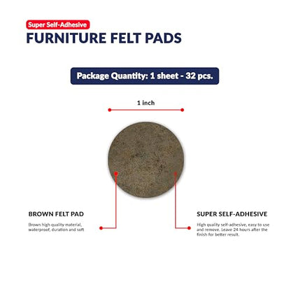 Furniture Felt Pads Brown 32 Pcs 1 inch Round Strong Self Adhesive Protectors for Hardwood Floors Laminate Flooring Furniture Feet Chair Legs Table Cabinet Couch Non Scratch Peel Stick Pad Set - size: 32 pcs. 1 in, Brown, Round