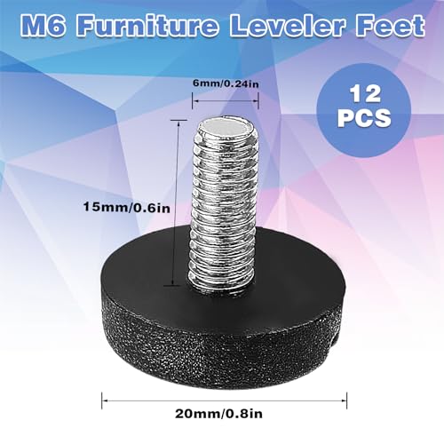 12 Pack Furniture Leveling Feet Adjustable Furniture Feet Table Legs Heavy Duty Leveling Feet Screw on Furniture Levelers for Table Cabinets Chairs Bar Stool Desk Dresser Wood Legs (M6) - size: M6