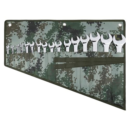 16 Pocket Wrench Roll Organizer, Rolled Tool Pouch Bag with Water Proof Oxford Cloth, Dark Camouflage - color: Dark Camouflage