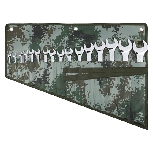 16 Pocket Wrench Roll Organizer, Rolled Tool Pouch Bag with Water Proof Oxford Cloth, Dark Camouflage - color: Dark Camouflage