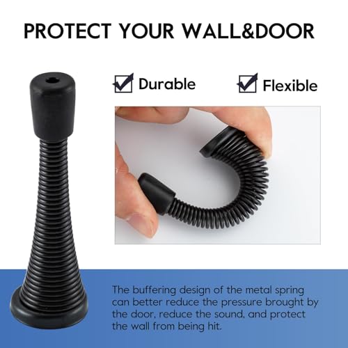 HOME MASTER HARDWARE 12 Pack Spring Door Stops, 3 Inch Wall Mounted Spring Doorstop, with Rubber Bumper, Black - color: ‎Black