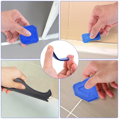 Silicone Caulking Tool, 3 in 1 Caulking Remover Glazing Compound Finishing Tool with 5 Replacement Silicone Scraper Pads, Grout Scraper Kit for Bathroom Kitchen Floor Window Sink Joint