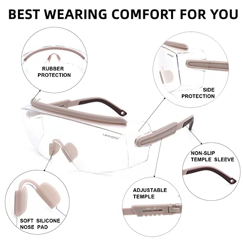 UKNOW Safety Goggles Over Glasses, Safety Glasses Anti Fog Wraparound Eye Protection, Protective Eyewear ANSI Z87.1 - color: Tiramisu