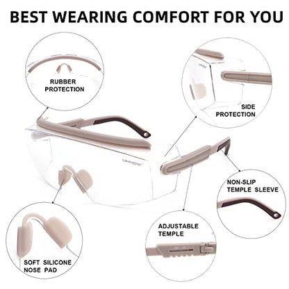 UKNOW Safety Goggles Over Glasses, Safety Glasses Anti Fog Wraparound Eye Protection, Protective Eyewear ANSI Z87.1 - color: Tiramisu