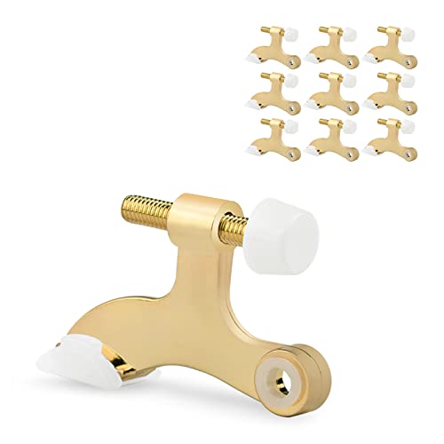 10 Pack Hinge Pin Door Stopper Bright Brass - Adjustable Heavy Duty Gold Hinge Pin Door Stops with White Rubber Bumper Tip - color: Bright Brass, size: 10 Pack