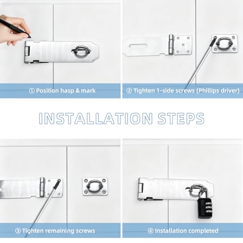 Door Hasp Latch Lock, 5 Inch 304 Stainless Steel Safety Packlock Clasp, Brushed Finish, Extra Thick Hinge Lock with Screws for Gates,Doors,Cabinets, Closets