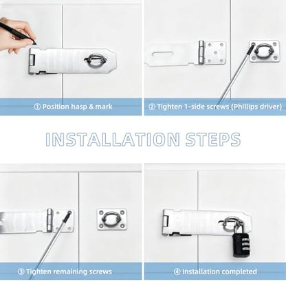 Door Hasp Latch Lock, 5 Inch 304 Stainless Steel Safety Packlock Clasp, Brushed Finish, Extra Thick Hinge Lock with Screws for Gates,Doors,Cabinets, Closets