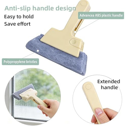Window Track Cleaner, 4-in-1 Crevice Cleaning Brush (with Bristle Brush, Gap Dustpan, Scraper), Handheld Window Sill Cleaner Tool, Window Track Cleaning Tools for Sliding Door, Home Cleaning (3 Pack)