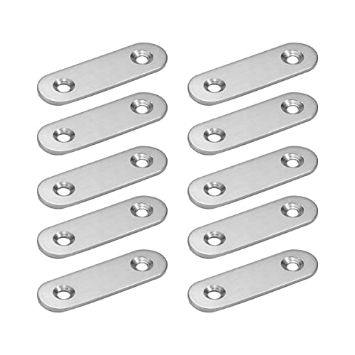 MroMax 10Pcs 201 Stainless Steel Straight Brackets 1.97" x 0.63" Flat Straight Braces Brushed Metal Fixed Connecting Plate for Repairing Furniture, Bookcase, Table, Chair Legs 2 Holes with Screws - size: 1.97"x 0.63"x 0.08"(LxWxT)