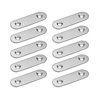 MroMax 10Pcs 201 Stainless Steel Straight Brackets 1.97" x 0.63" Flat Straight Braces Brushed Metal Fixed Connecting Plate for Repairing Furniture, Bookcase, Table, Chair Legs 2 Holes with Screws - size: 1.97"x 0.63"x 0.08"(LxWxT)