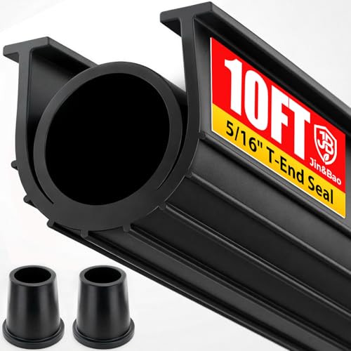 Jin&Bao 5/16" T-End Garage Door Seal Bottom Rubber Weather Stripping with 2 End Plugs, Weatherproof Seal Replacement Strip Dust & Pest Proof Threshold Buffering Garage Door Sweep (10FT, Black) - color: Black, size: 10 Ft