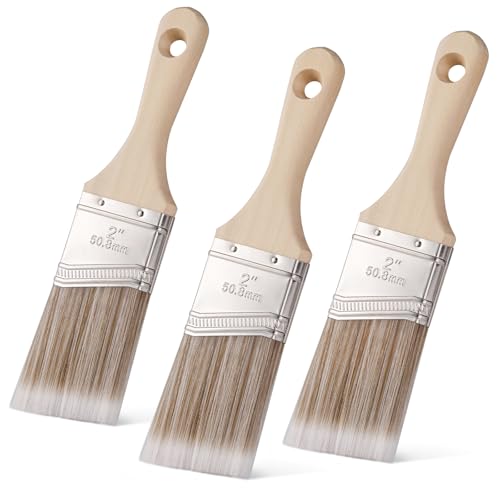 Mister Rui 2" Paint Brushes, 3 Pack, Angle Paint Brush Set for Latex and Oil Paints & Stains, Home Improvement - Interior & Exterior Use, 2 Inch Cut-in Trim Brush