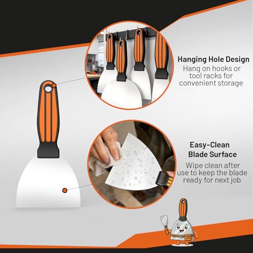 Fishark Putty Knife Set, 4 Pcs Stainless Steel Spackle Knives in 2”, 3”, 4”, 6”, Multi-Purpose Tools for Drywall Repair, Paint Scraping, Taping, Wallpaper Removal, Putty, Plaster & Adhesive - color: 2" 3" 4" 6"