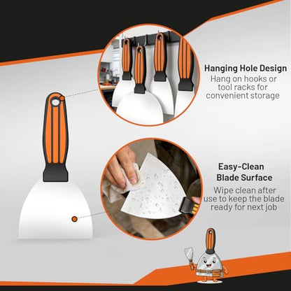 Fishark Putty Knife Set, 4 Pcs Stainless Steel Spackle Knives in 2”, 3”, 4”, 6”, Multi-Purpose Tools for Drywall Repair, Paint Scraping, Taping, Wallpaper Removal, Putty, Plaster & Adhesive - color: 2" 3" 4" 6"