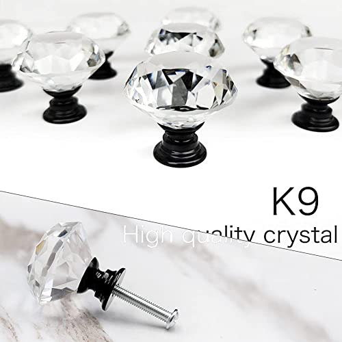 Akstore 6 Pcs Crystal Glass Cabinet Knobs 30mm Diamond Shape Drawer Kitchen Cabinets Dresser Cupboard Wardrobe Pulls Handles (30mm, Clear-Black) - color: Clear-Black, size: 30 mm