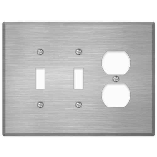 3-Gang Wall Plate for 2 Toggle and 1 Duplex – Oversized 5.5" x 5.5" Stainless Steel Switch Cover | Heavy-Duty Decorative Jumbo Faceplate for Outlets and Toggle Switches | Combination Outlet Cover - color: 2 Toggle 1 Duplex, size: 3 Gang