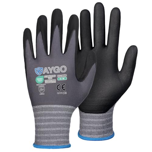 KAYGO Safety Work Gloves MicroFoam Nitrile Coated, 3 Pairs KG18NB,Seamless Knit Nylon Glove for Men and Women, Ideal for Automotive,Warehouse,Construction (Medium,Gray) - color: Gray, size: Medium