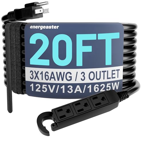 16/3 20 Ft 3 Outlet Extension Cord Outdoor Waterproof, Black Extension Cords with Multiple Outlets, 3 Prong Electrical Cord with Multi Outlet Outside 13A 1625W 16AWG, ETL Listed - color: Black, size: 20FT
