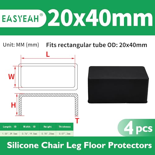 13/16X1-9/16 (20X40 mm) Rectangular Chair Leg Caps, Silicone Chair Leg Floor Protectors, Flexible End Caps, Non-Slip Rubber Chair Feet Covers for Hardwood Floors, Tables & Patio Furniture,4PCS Black - size: 13/16"X1-9/16"(20x40 mm)