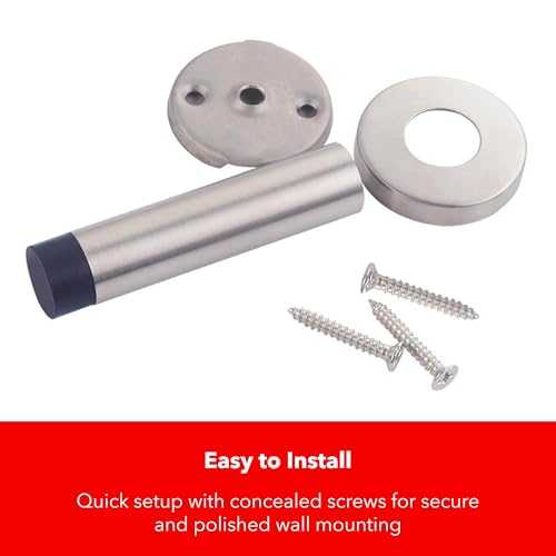 THIRARD 3.2" Wall-Mounted Door Stop – 304 Stainless Steel, Durable Design with Rubber Tip for Noise Reduction & Wall Protection – Rust-Resistant, Easy Installation, Ideal for Home & Office