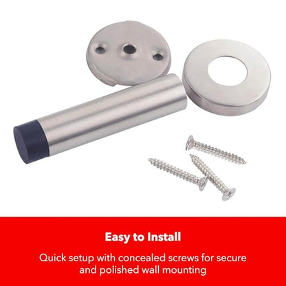 THIRARD 3.2" Wall-Mounted Door Stop – 304 Stainless Steel, Durable Design with Rubber Tip for Noise Reduction & Wall Protection – Rust-Resistant, Easy Installation, Ideal for Home & Office