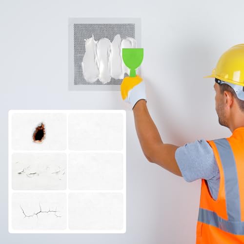 Drywall Repair Kit, 10Inch Drywall Patch Kit Self Adhesive Aluminum Plasterboard Wall Patches Quick Fix Plaster Wall with Scraper for Plaster Roof Drywall Crack Repair (8Pcs Kit)