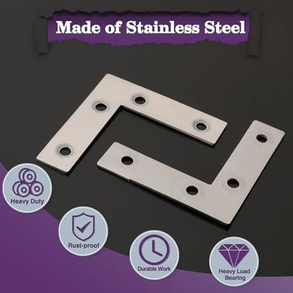 Alise L Flat Brackets,Corner Bracket Corner Brace Mending Plate Repair 60mm x 60mm Stainless Steel Flat Braces for Wood Tables, Chairs, Sofas, Beds, Cabinets, Doors and Windows,Brushed,Pack of 8 - size: 60x60mm(8Pcs), style: Brushed
