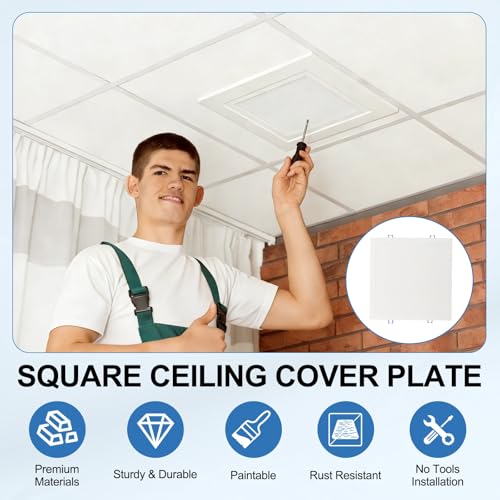 uxcell Square Ceiling Cover Plate, Recessed Lights Hole Trim Plate Wall Hole Spring Mount Decorative Flat Cap Access Panel for Ceiling or Wall 16x16 Inch Openings, Matte White - size: Fits: 16x16inch(400x400mm)