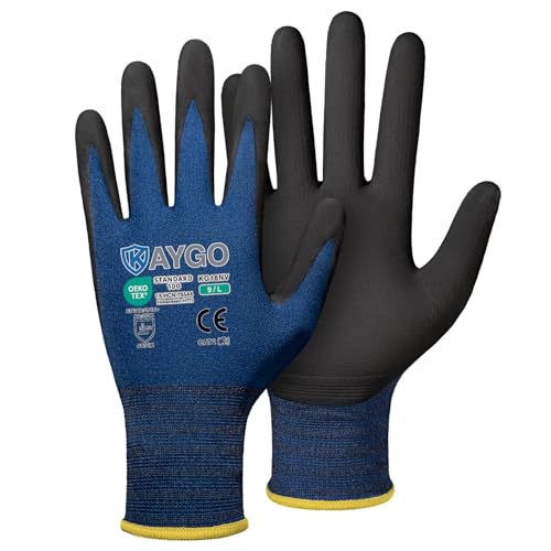KAYGO Safety Work Gloves MicroFoam Nitrile Coated, 3 Pairs KG18NB,Seamless Knit Nylon Glove for Men and Women, Ideal for Automotive,Warehouse,Construction (L, Dark Blue) - color: Dark Blue, size: Large