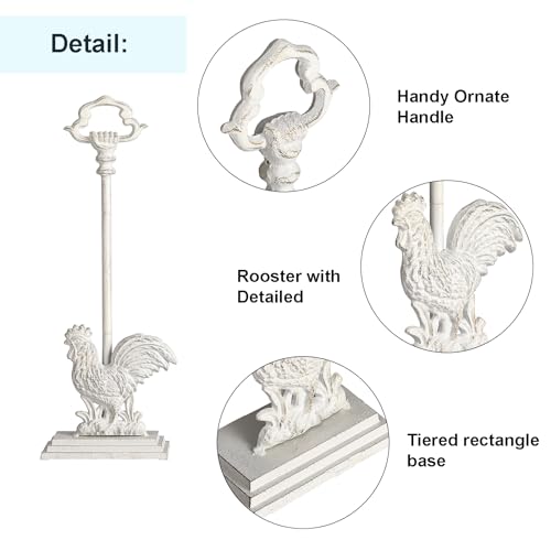 Heavy Duty Cast Iron Rooster Door Stopper, 20 Inch Tall Door Stop with Rod & Handle for Home, Farmhouse, Office - Rustic Décor - size: Distressed White - Rooster