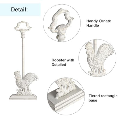 Heavy Duty Cast Iron Rooster Door Stopper, 20 Inch Tall Door Stop with Rod & Handle for Home, Farmhouse, Office - Rustic Décor - size: Distressed White - Rooster