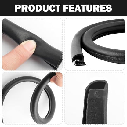 2.62Ft Car Door Weather Stripping, 2PCS Thickened Rubber Edge Trim with U-Shaped Metal Clips for Noise Reduction, Push-in Car Door Seal Strip, Black - color: 2.62Ft