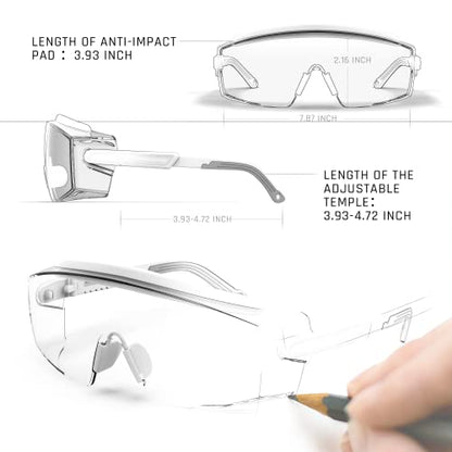 Anti Fog Safety Glasses Safety Goggles Over Glasses Protective Glasses with Anti Scratch Lenses Adjustable - color: White