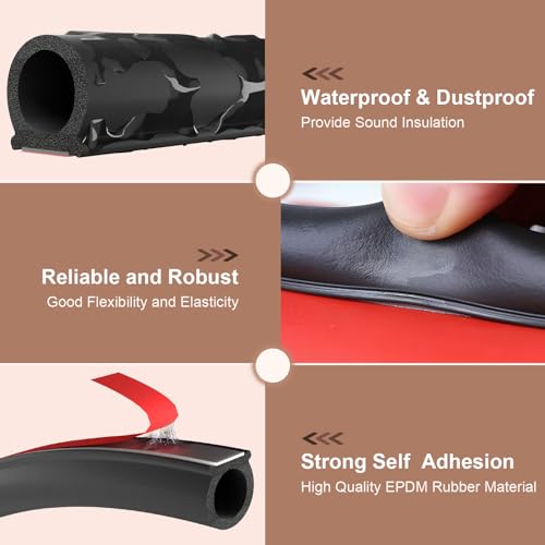 alophoty 20 Ft Rubber Weather Stripping Door Seal, D Shaped Automotive Weather Stripping, Car Door Seal Strip, Self Adhesive Soundproofing Weatherstripping for Doors Windows Car Truck Auto RV - size: 0.39"x0.39"-20ft