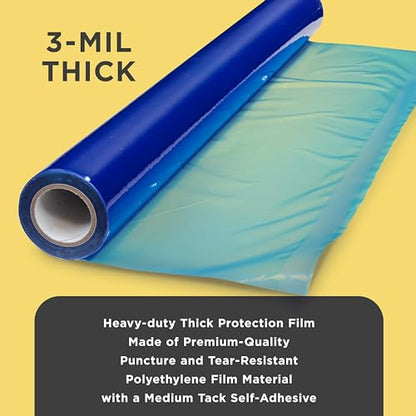 Dura-Gold Floor Protection Film, 36-inch x 100-foot Roll, Clear Plastic Floor Protector, Self-Adhesive Plastic Floor Protection from Foot Traffic, Paint Spills, Dust, Construction, Moving - size: 36-inch-x-100-feet