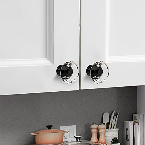 Ravinte 5 Pack Crystal Drawer Knobs - Glass Cabinet Knobs, Diamond Shaped, 30 mm with Black Base - color: Black