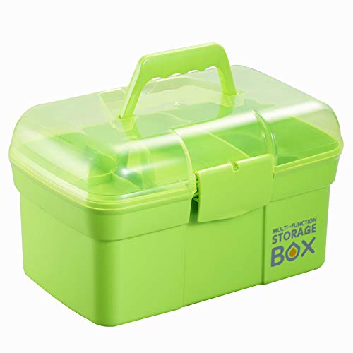 Kinsorcai 11'' Plastic Storage Box with Removable Tray, Multipurpose Organizer and Storage Case for Art Craft and Cosmetic (Green) - color: Green