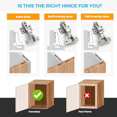 HOME EDIT 1 Pairs 2 Pack European Full Overlay Soft Close Cabinet Hinges Concealed Kitchen Cabinet Hinges Heavy-Duty Frameless Adjustable for Cupboard Hardware - size: Full Overlay