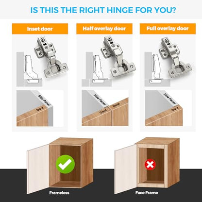 HOME EDIT 1 Pairs 2 Pack European Full Overlay Soft Close Cabinet Hinges Concealed Kitchen Cabinet Hinges Heavy-Duty Frameless Adjustable for Cupboard Hardware - size: Full Overlay