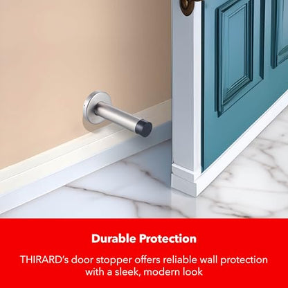 THIRARD 3.2" Wall-Mounted Door Stop – 304 Stainless Steel, Durable Design with Rubber Tip for Noise Reduction & Wall Protection – Rust-Resistant, Easy Installation, Ideal for Home & Office