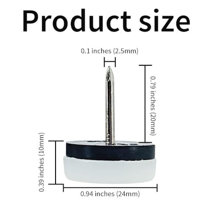 16pcs Nail on Furniture Glides 0.94 Inch (24mm) Diameter Double Thick Nylon White Chair Leg Floor Protectors Furniture Sliders Pads Table Foot Gliders for Hardwood Carpet and Tile Floors - size: 0.94 Inch (24mm)--White-16P