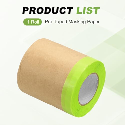 HARFINGTON Pre-Taped Masking Paper, 4" x 49 ft Paint Adhesive Protective Paper Painter Tape and Drape for Masking Auto Body Covering Wall Skirting Frames, Green - color: Green, size: 4 IN x 49 FT