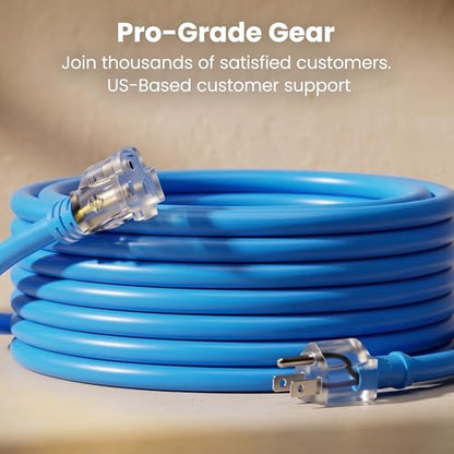 GEARit 100 ft Outdoor Extension Cord 14/3 Gauge SJEOW 14 AWG, 3-Prong Heavy Duty Power Cable with Lighted End, 15A 125V 1875W, Waterproof Cord for Tools, Lawn & Garden, Blue - size: 14 AWG Gauge, style: 100 Feet (SJEOW Rated)
