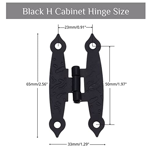 Yetaha10PCS Black H Cabinet Hinges, Antique Decorative Metal Hinge for Doors Windows Kitchen Furniture Cupboard Wardrobe Wooden Boxes, with Mounting Screws