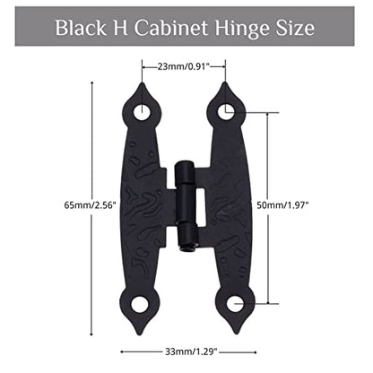 Yetaha10PCS Black H Cabinet Hinges, Antique Decorative Metal Hinge for Doors Windows Kitchen Furniture Cupboard Wardrobe Wooden Boxes, with Mounting Screws