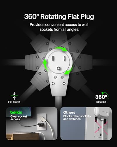 Belkin 6-Outlet Surge Protector Power Strip, 6ft Cord, 360° Rotating Plug - 1080 Joules Protection - size: 6', style: 6 ft