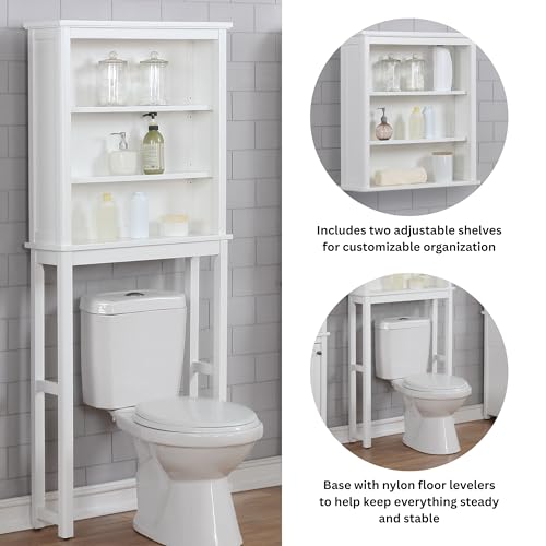 Alaterre Furniture Dorset Over-the-Toilet Storage Cabinet Set – Space-Saving Open Wall Cabinet with Adjustable Shelves, Zinc Metal Hinges, and Nylon Floor Levelers (White) - size: Toilet Shelf + Open Cabinet