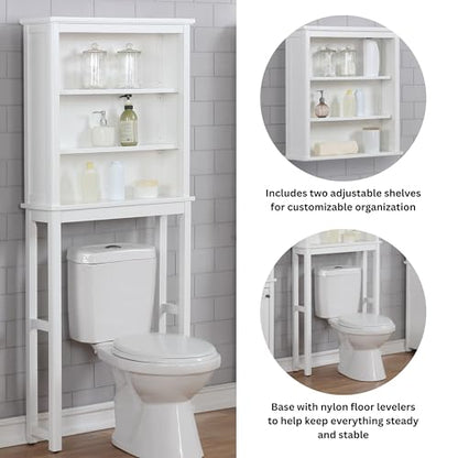 Alaterre Furniture Dorset Over-the-Toilet Storage Cabinet Set – Space-Saving Open Wall Cabinet with Adjustable Shelves, Zinc Metal Hinges, and Nylon Floor Levelers (White) - size: Toilet Shelf + Open Cabinet