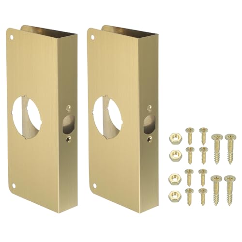 PATIKIL Door Reinforcement Plate, 2 Set Doors Reinforce Repair for 1-3/8" Thick Door 9" Size Door Knob Lock Latch Deadbolt Cover Plate Home Security, Gold - color: Gold, size: 1-3/8"; 9"