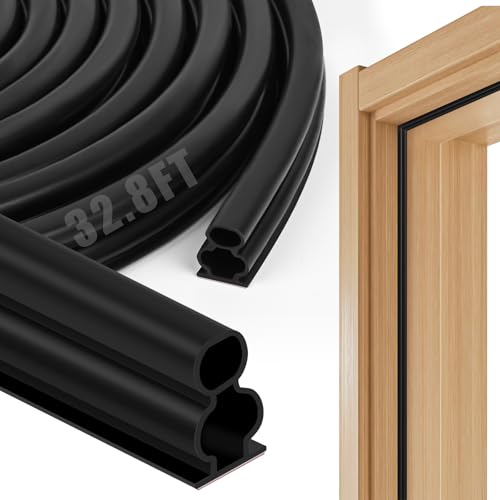 32.8 Feet Rubber Weather Stripping Door Seal, Extra Thick D-Shape Self Adhesive Door Seal Large Gap Door Weather Strip for Window Door Frame Insulation Soundproofing Blocks Cold Drafts Noise - Black - color: Black-32.8FT, size: Extra Thick D Shape